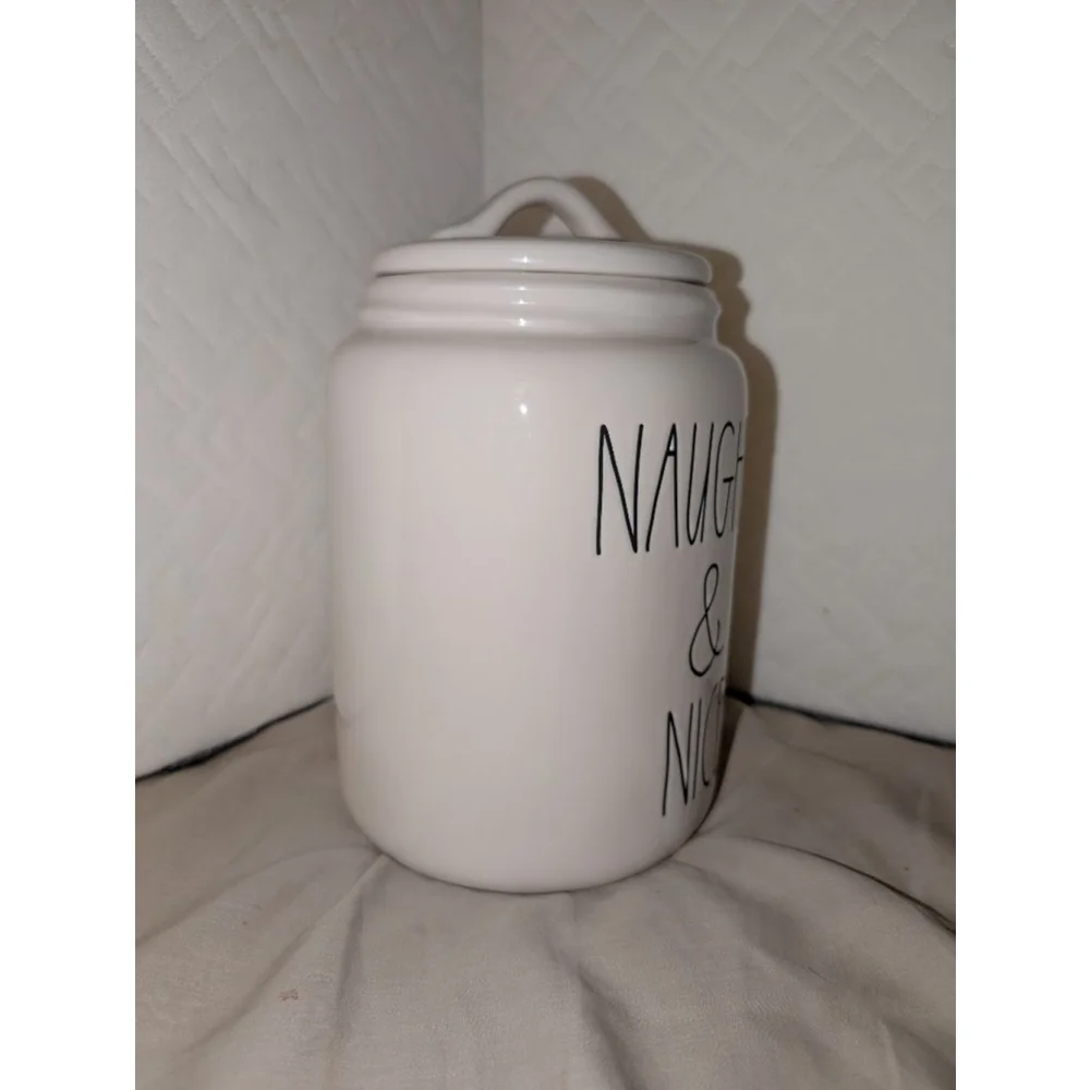 Rae Dunn White Black Naughty Nice Food Storage Jar One Size HD4829